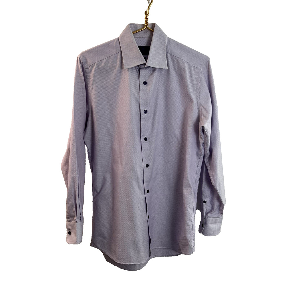 David Donahue Shirt Men's 15.5 32/33 Purple Stripe Trim Fit Dress Long Sleeve